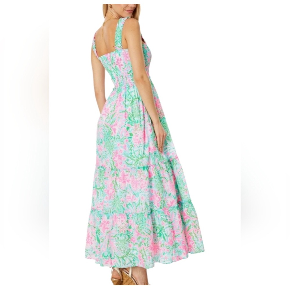 New Lilly Pulitzer Hardly Smocked Cotton Maxi Amalfi Blue Leaf It Wild Size XS - Picture 3 of 6
